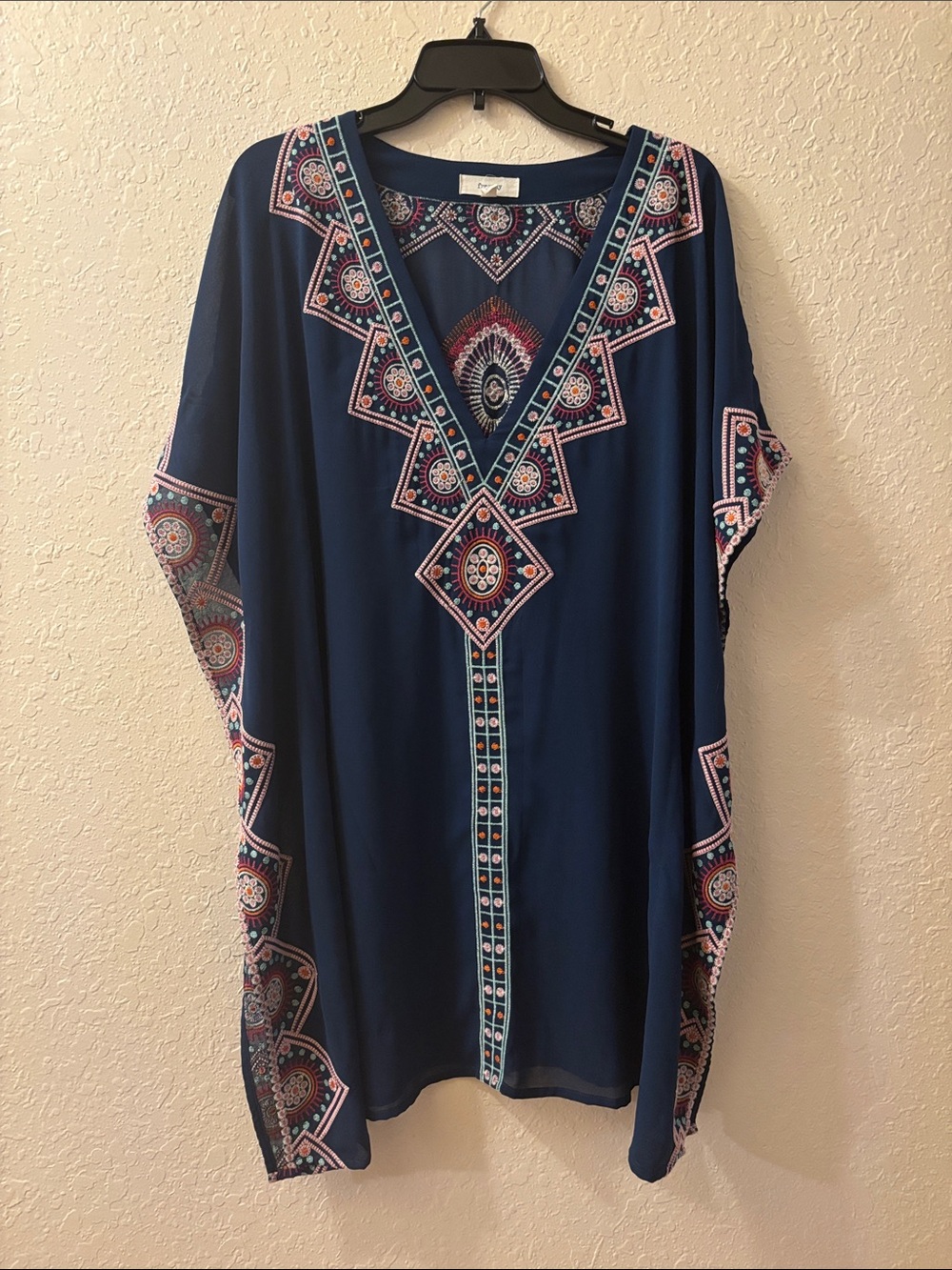 Freeway Navy Embroidered V-Neck Boho Tunic